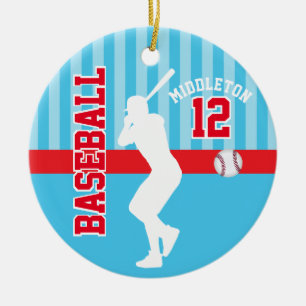 Baseball Sport - Baby Blue and Red Ceramic Tree Decoration