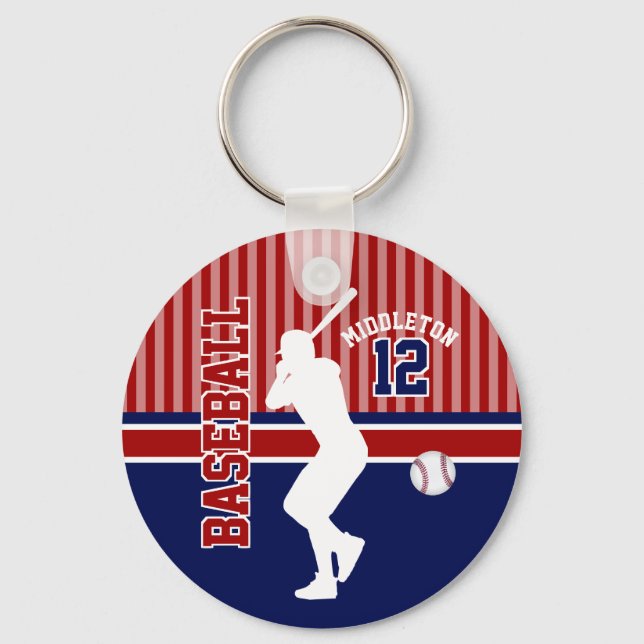 Baseball Sport Ball Design - Dark Red and Blue Key Ring (Front)