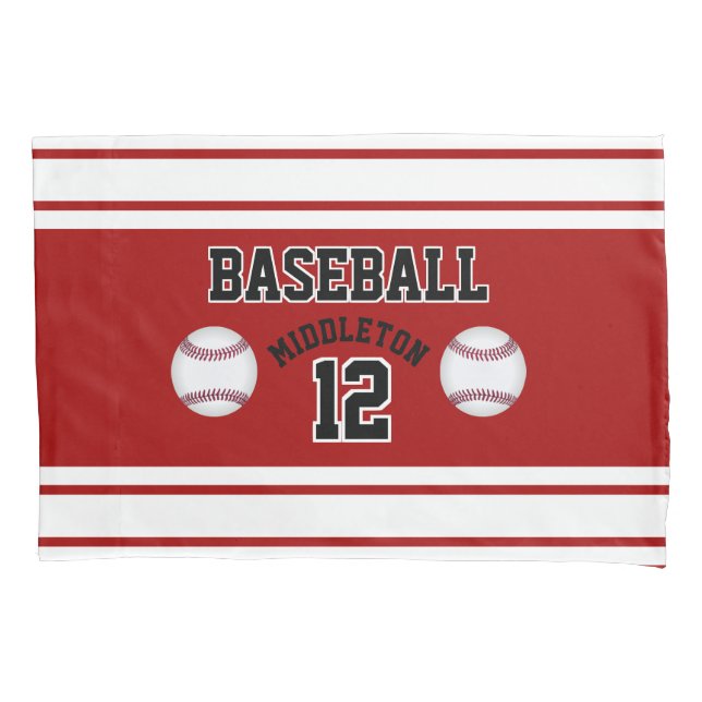 Baseball Sport Ball Design - Dark Red - Editable Pillowcase (Front)