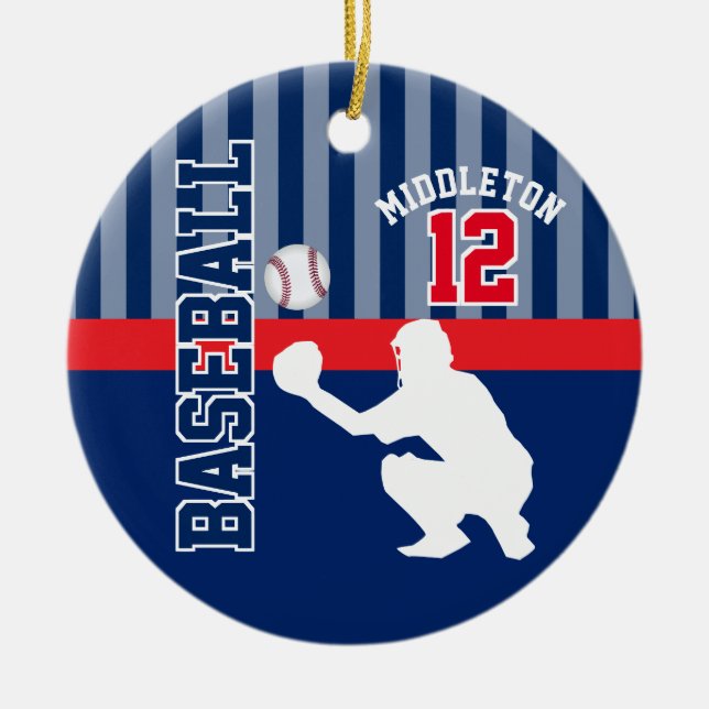 Baseball ⚾ Sport - Dark Blue - Catcher Ceramic Tree Decoration (Front)