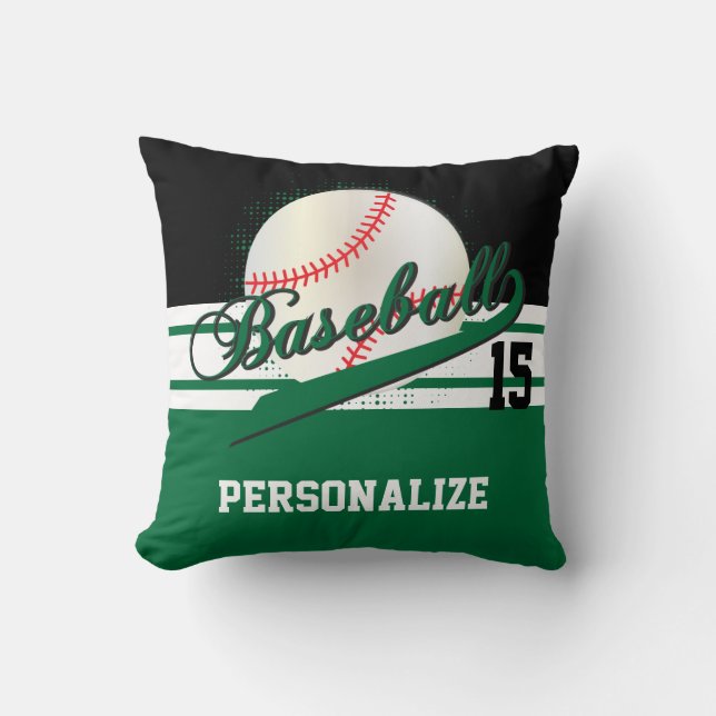 Baseball Sport | DIY Name & Number | Dark Green Cushion (Front)