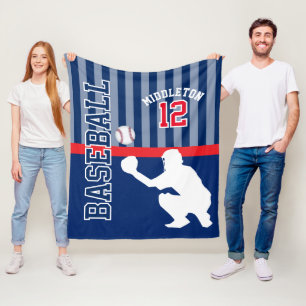 Baseball Sport in Dark Blue and Red - Catcher Fleece Blanket