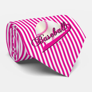 Baseball Sport in Hot Pink and White Stripes Tie