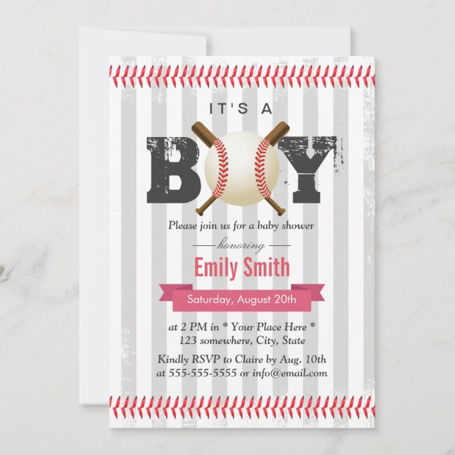 Baseball Sport Theme It's a Boy Baby Shower Invitation (Front)