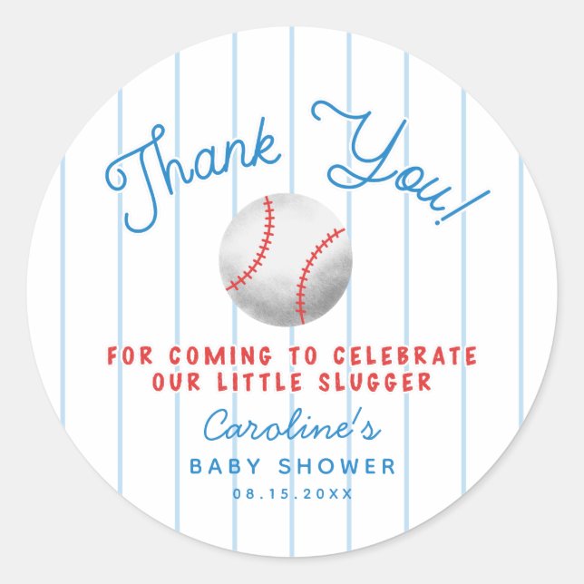 Baseball Sports Baby Shower Thank You Favour Classic Round Sticker (Front)