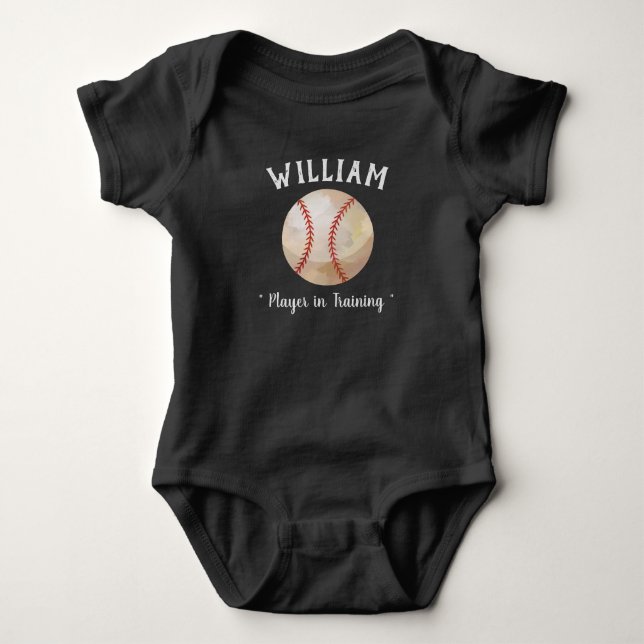 Baseball Sports Ball Player in Training Newborn Baby Bodysuit (Front)