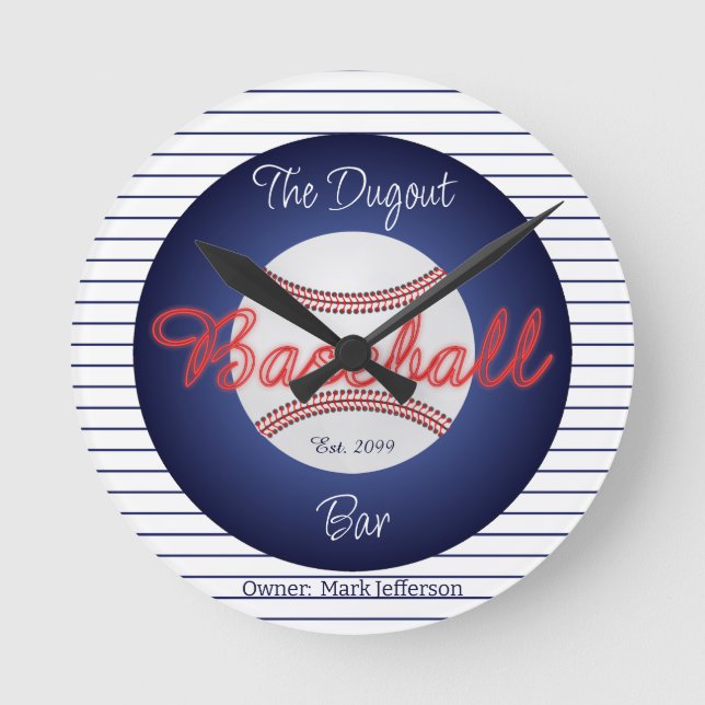 Baseball Sports Bar Sign Wall Clock (Front)