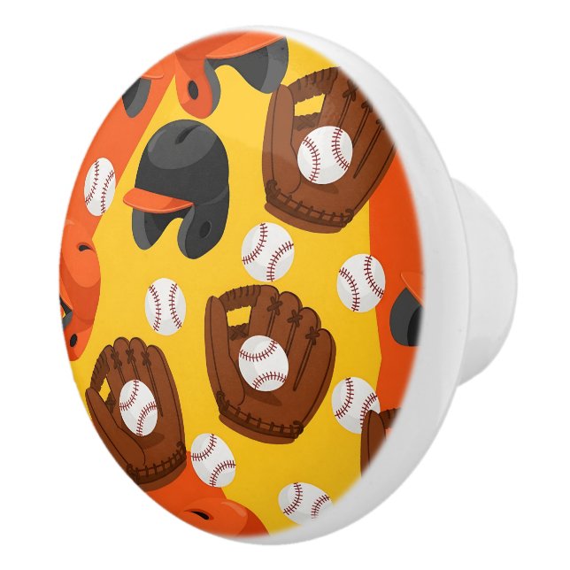 Baseball Sports Glove Helmet Athletic Pattern Ceramic Knob (Right)