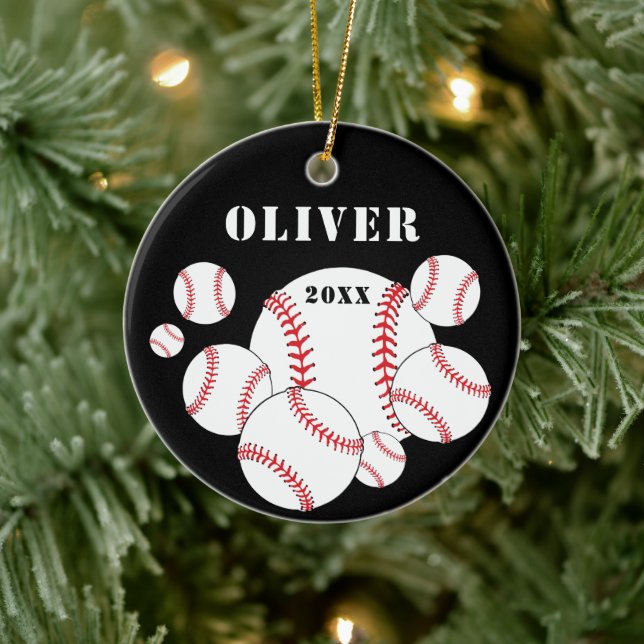 Baseball Sports Kids Keepsake Christmas Ceramic Tree Decoration (Tree)