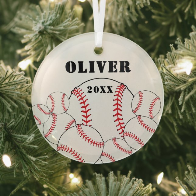 Baseball Sports Kids Keepsake Christmas Glass Tree Decoration (Insitu)