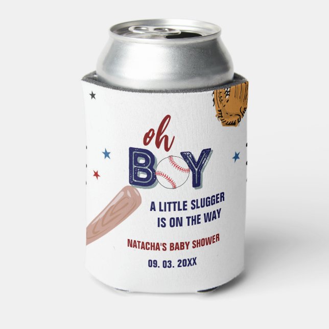 Baseball Sports Little slugger Boy Baby Shower Can Cooler (Can Back)