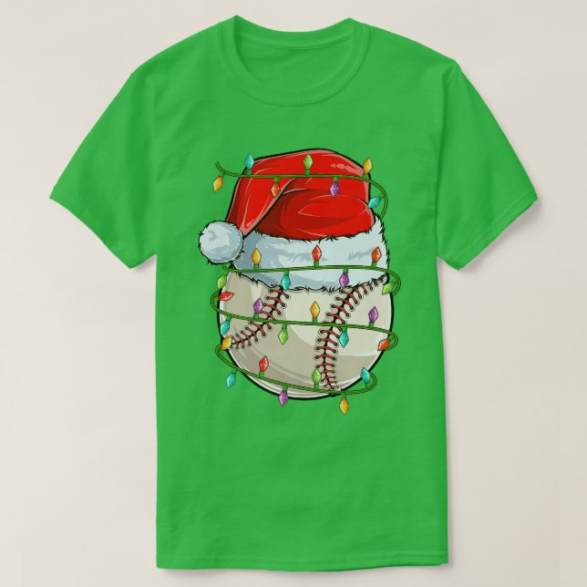 Baseball Sports Lover Xmas Lights Santa Baseball C T-Shirt (Design Front)