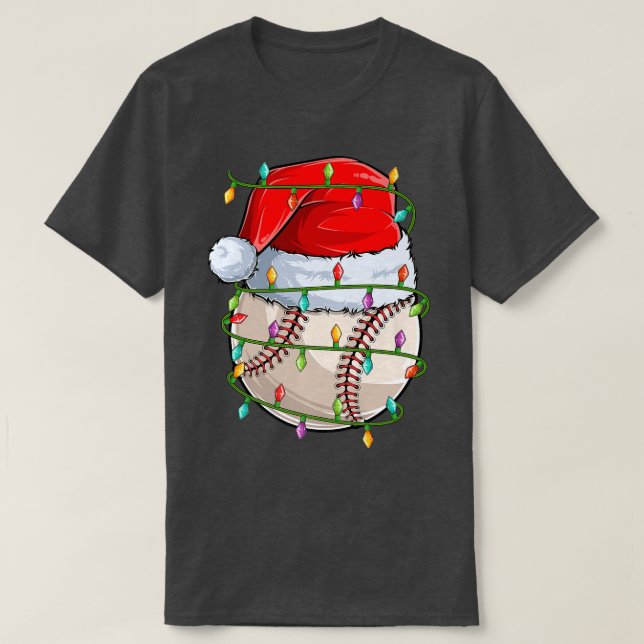 Baseball Sports Lover Xmas Lights Santa Baseball C T-Shirt (Design Front)