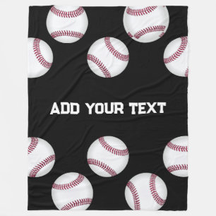 baseball sports lovers add your name or text black fleece blanket