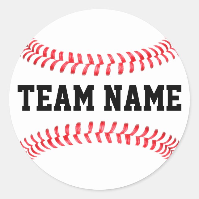 Baseball Sports Party Custom Team or Player Name Classic Round Sticker (Front)