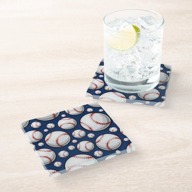 Baseball Sports Pattern Glass Coaster (Angled)