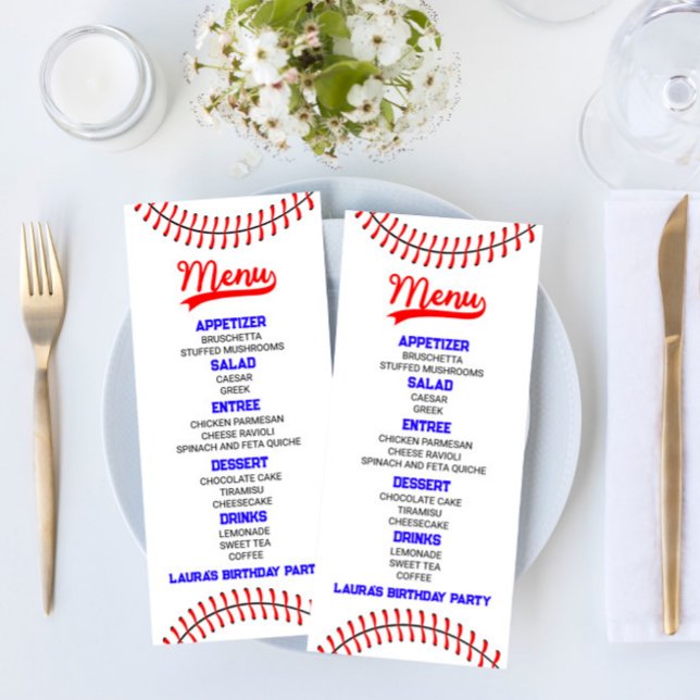 Baseball Sports Red Blue Birthday Party Food Menu (Creator Uploaded)