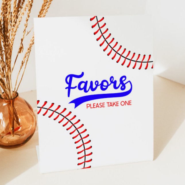 Baseball Sports Red Blue Party Favours Table Pedestal Sign (Creator Uploaded)