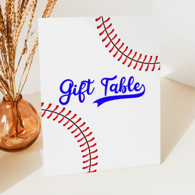 Baseball Sports Red Blue Party Gift Table Pedestal Sign (Creator Uploaded)