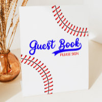 Baseball Sports Red Blue Party Guest Book