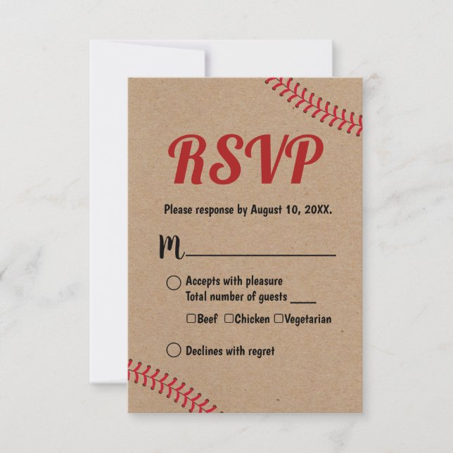 Baseball Sports Rustic Kraft Wedding RSVP Response (Front)