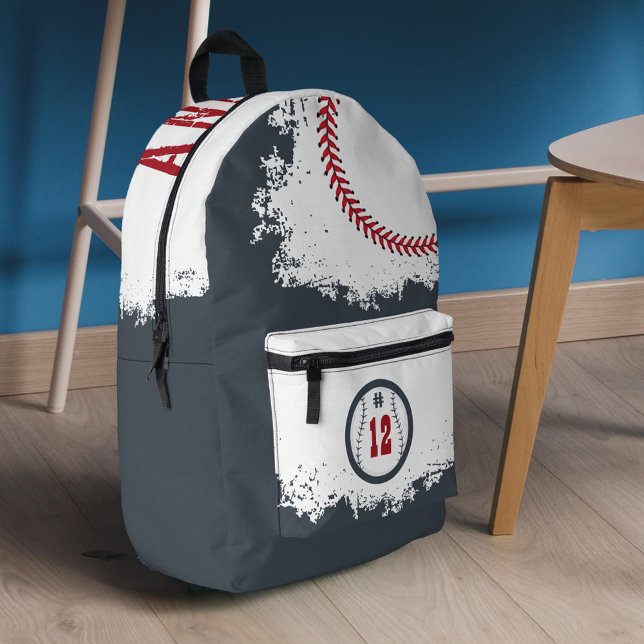 Baseball Sports Team Player Jersey Number Grey Printed Backpack (Baseball Sports Team Player Jersey Number Grey Printed Backpack)