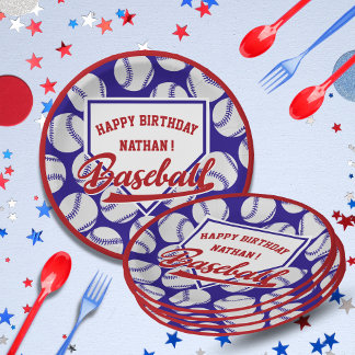 Baseball Sports Theme Name Party Paper Plate