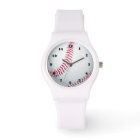 Baseball sports white silicone strap watch