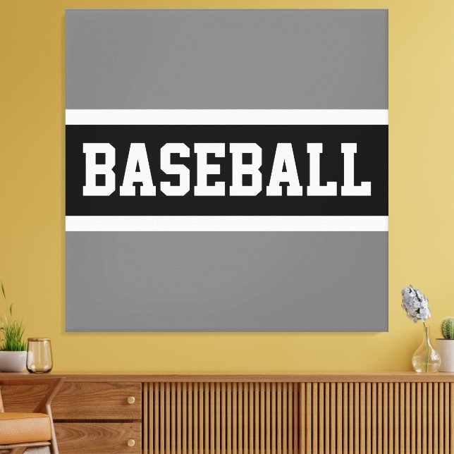 BASEBALL Sporty Athletic Black White Grey Stripes  Canvas Print (Insitu(LivingRoom))