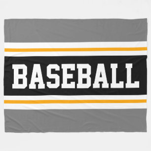 BASEBALL Sporty Grey Yellow Black Athletic Stripes Fleece Blanket