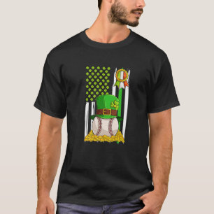 Baseball St Patricks Day Ball Leprechaun Flag USA T-Shirt