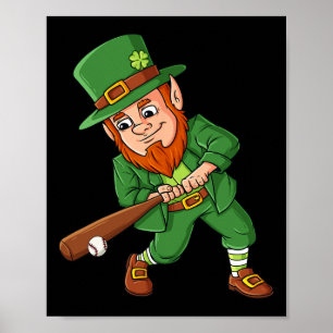 Baseball St Patricks Day Leprechaun Hitter Batter Poster