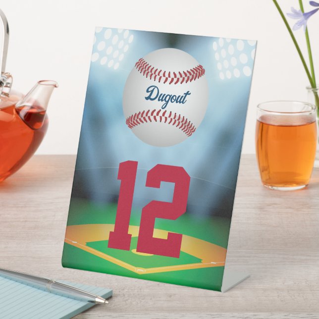 Baseball Stadium Bar Mitzvah Table Number Pedestal Sign (In SItu)