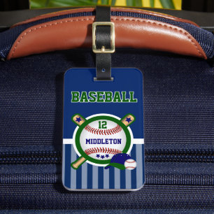 Baseball Star in Dark Blue and Green Luggage Tag