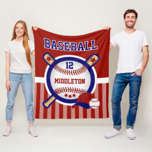 Baseball Star in Dark Red and Blue Fleece Blanket