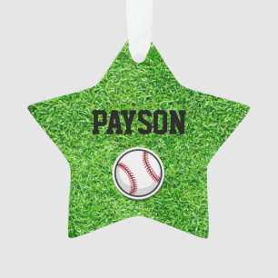 Baseball Star Sports Player NAME Ball Green Grass Ornament