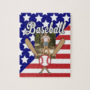 Baseball stars and stripes photo frame jigsaw puzzle