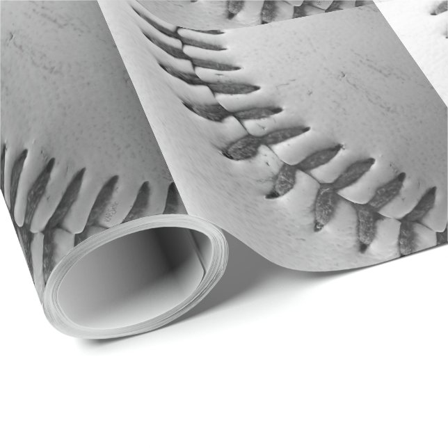 Baseball Stitches (black and white) Wrapping Paper (Roll Corner)
