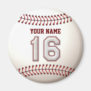 Baseball Stitches Player Number 16 and Custom Name Magnet