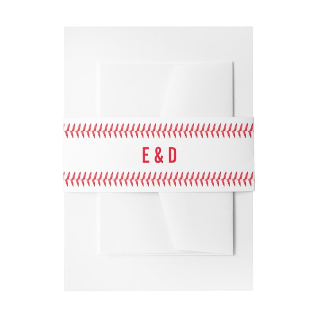 Baseball Stitching Sport Themed Wedding Invitation Belly Band (Front Example)