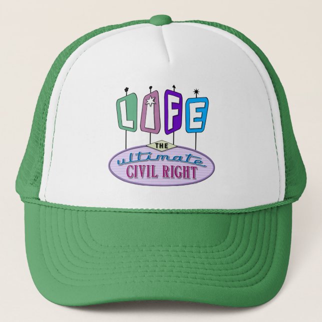 Baseball-style hat with a pro-life message. (Front)