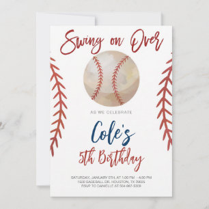 Baseball Swing On Over Birthday Invitation