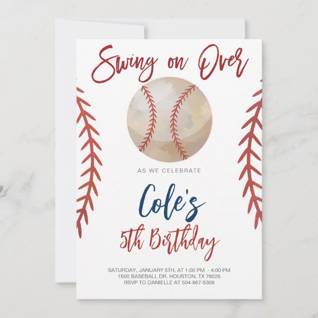 Baseball Swing On Over Birthday Invitation (Front)