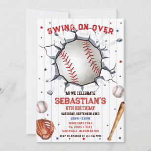 Baseball Swing On Over Boy Birthday Invitation