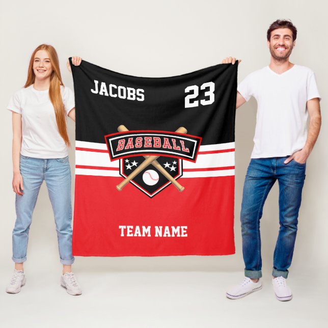 Baseball ⚾ Symbol Team in Red, White & Black Fleece Blanket (In Situ)