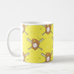 Baseball Symbols - Seamless Pattern on Yellow Coffee Mug