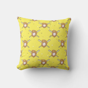 Baseball Symbols - Seamless Pattern on Yellow Cushion