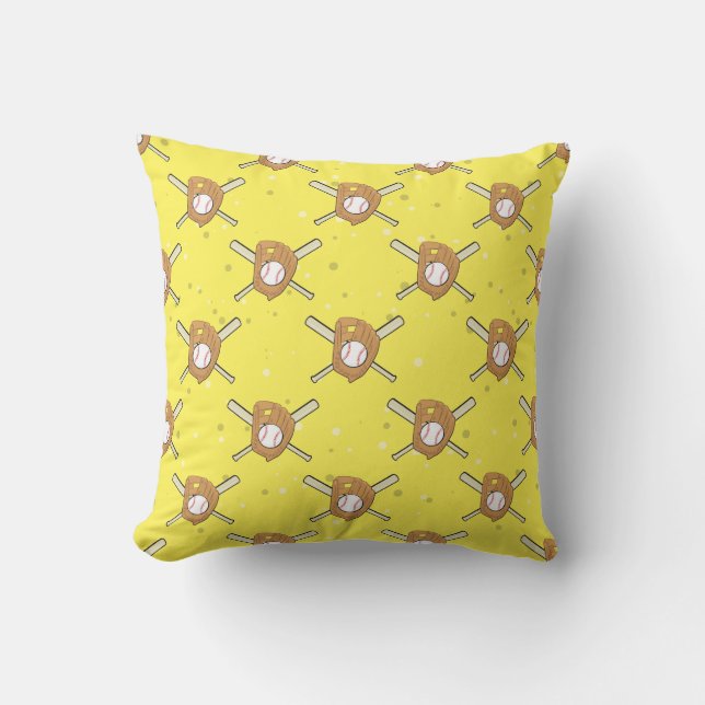 Baseball Symbols - Seamless Pattern on Yellow  Cushion (Front)