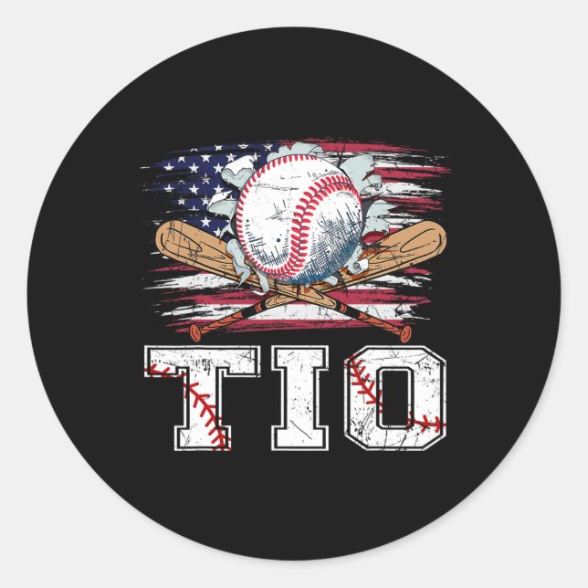 Baseball T-ball Tio American Flag Proud Ball Tio  Classic Round Sticker (Front)