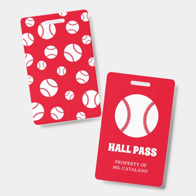 baseball Teacher Hall Pass school colours ID Badge (Front & Back)